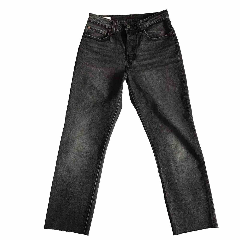 Levi's Premium 501 Womens Jeans Size 24 Black Big E Reproduction HR Raw Cutoff